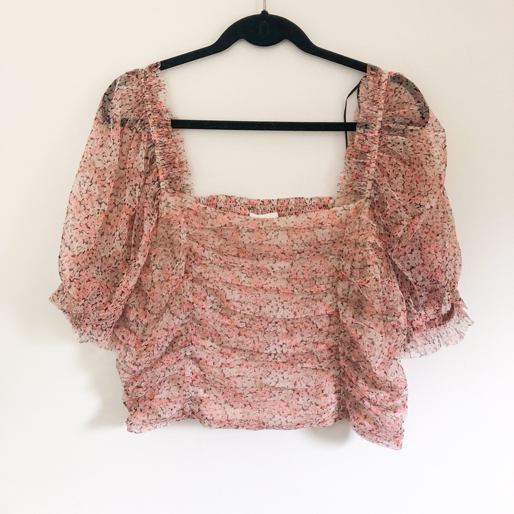 H&M Puff-Sleeved Mesh Top